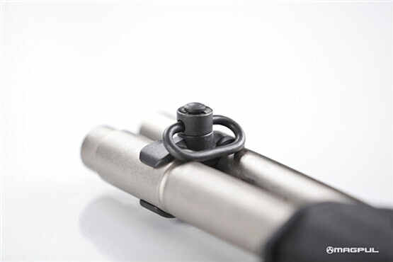 The Magpul shotgun sling mount clamps directly to the barrel